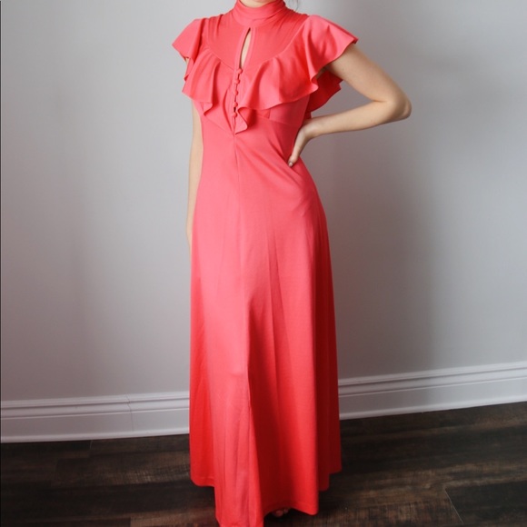 Vintage Edwardian style coral maxi dress - Picture 3 of 8